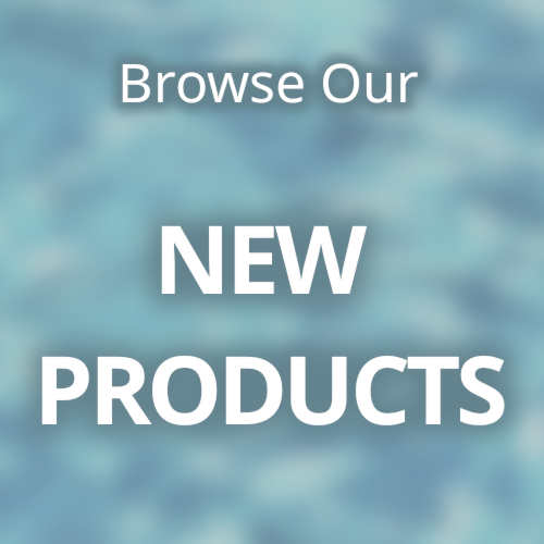 Text overlay promoting new products on a blurred background.